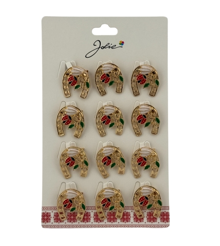 Set 12 Brose Martisor Primavara, Jolie, Model Potcoava cu Buburuza si Ghiocel