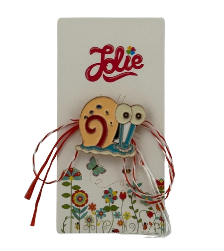 Martisor pentru copii, Jolie, Material Metal, Ambalaj Carton cu Design, Dimensiune Brosa Aproximativ 2x2 cm, Multicolor, Model Melc