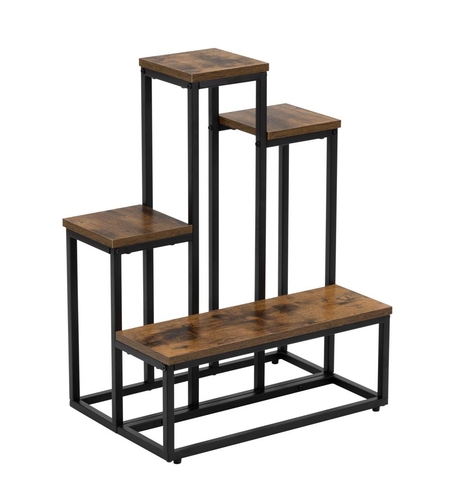 Etajera cu 4 rafturi din metal si MDF, 51x34x67 cm, negru si maro