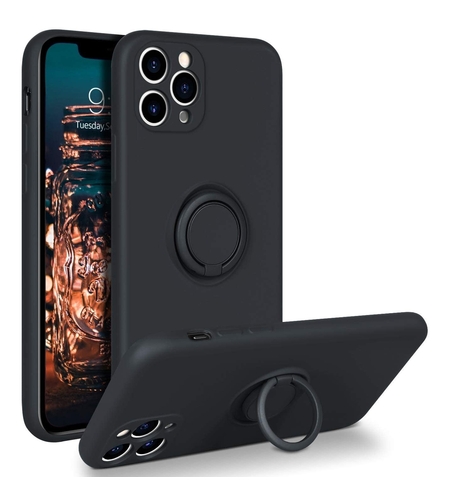 Husa protectie Vafy compatibila cu Apple iPhone 11 Pro Liquid Silicone Ring cu suport rotativ Negru