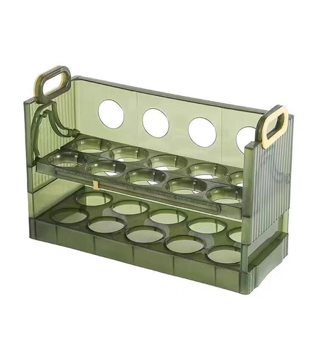 Suport - Organizator pentru Oua in Frigider, Flippy, pentru 20 de oua in 2 Straturi, din Plastic 25.5 x 10 x 17 cm, Verde Transparent