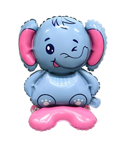Balon din Folie Metalizata, Vafy, Figurine Animăluțe, Model Elefant, 43x58cm, Ambalaj Individual, Pai Inclus, Umflare cu Aer sau Heliu, Multicolor
