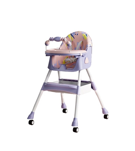 Scaun de Masa pentru Bebelusi si Copii, Flippy, 2 Tavite cu Jucarii si Husa Detasabile, Multifuncțional, Stabil, Centura de Siguranta, Spatar Reglabil Moale, Balansoar, Cos de Depozitare, de la 6 Luni, 97x73x65cm, Mov