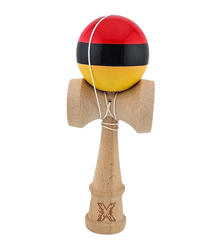 Kendama X Originala, Profesionala, Flippy, Super, Sticky din Lemn, 18 cm, Rosu/Negru/Galben