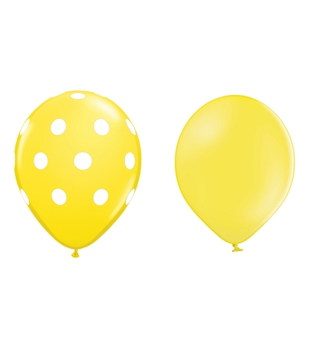 Set 10 Baloane din Latex, Flippy, Model Party cu Buline si Simple, 30 cm, Galben, 2.8 g