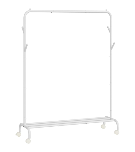 SONGMICS Suport haine metalic cu roti si raft inferior, stil industrial, 103x41x155 cm, alb