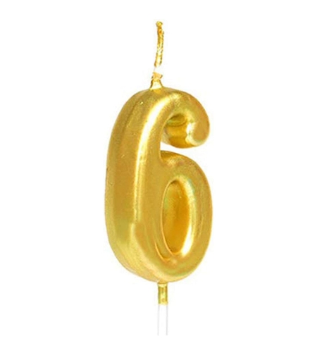 Lumanare de Tort, Flippy, Model Cifra 6, Party, 4.5 x 2.5 cm, din Parafina, Auriu