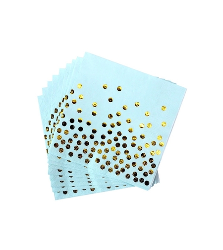 Set 20 de Servetele de Masa, Flippy, Imprimeu cu Buline Aurii, din Hartie, 17 x 17 cm, Albastru