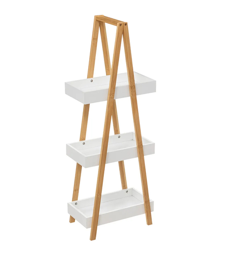 Etajera cu 3 rafturi 5Five Natureo, MDF si bambus, 30x18x82 cm, alb