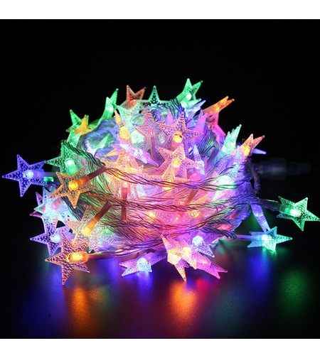 Instalatie Craciun cu baterii, 3 metri, 20 LED-uri tip Stea, fir Transparent, Multicolor, Vafy