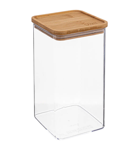 Cutie depozitare 5Five Eske patrata 1.5L, capac bambus, PS transparent