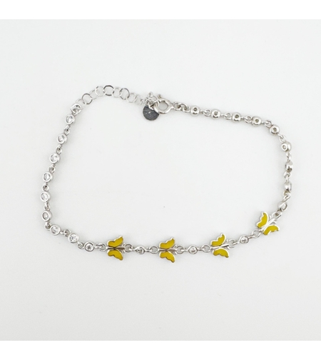 Bratara pentru Copii, Jolie, Argint 925, Model Fluture, cu Email si Zirconiu, 22 cm/4.4g Argintiu/Galben