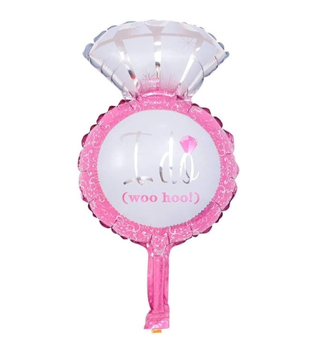 Balon din Folie Metalizata, Flippy, Mini Figurine Nunta, Model Inel de Logodna, Tematica Cerere in Casatorie, 46x23 cm, Ambalaj Individual, Pai Inclus, Umflare cu Aer sau Heliu, Roz