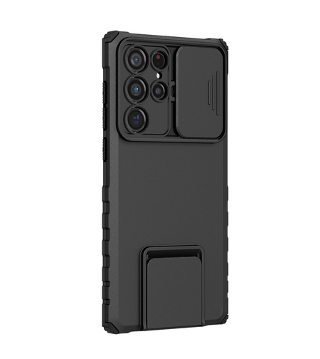 Husa Defender cu Stand pentru Samsung Galaxy S24 FE, Vafy, Suport reglabil, Antisoc, Protectie glisanta pentru camera, Negru
