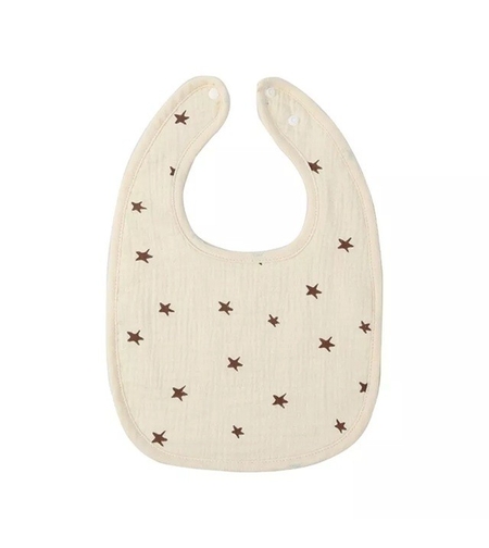Baveta in Forma de U, Flippy, din Bumbac, pentru Copii 0-12 Luni, Rezistenta la Apa, cu Capse, Model cu Stelute, 21x30 cm, Crem