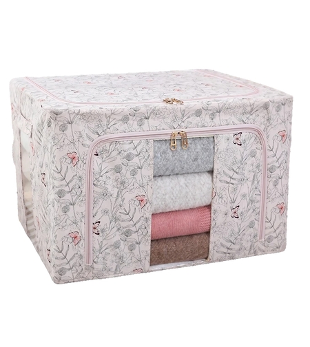 Cutie Depozitare, Flippy, 66L, din Material Textil, 50 x 40 x 33 cm, pentru Haine si Lenjerii, Model Fluturasi, Roz