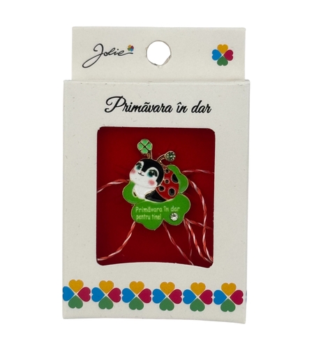 Martisor Brosa Mica in Cutie, Jolie, Design cu Mesaj, Dimensiune 2.5-3 cm, Material Metal, Model Trifoi si Buburuza