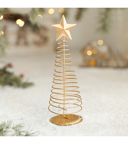 Brad de Craciun Ornament, Flippy, Decoratiune Brad micut din Metal, inaltime 19.5 x 6.5 x6.5 cm, Ornament de Craciun, Auriu