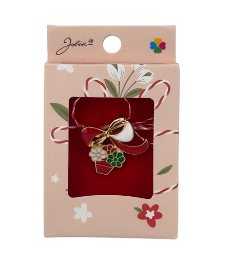 Martisor Brosa Mica in Cutie, Jolie, Dimensiune Brosa 2.5-3cm, Material Metal, Model Cos cu Flori, Cutie Roz