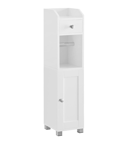 VASAGLE Dulap mic de depozitare pentru baie, din MDF, cu suport pentru hartie igienica, 20x18x77 cm, alb