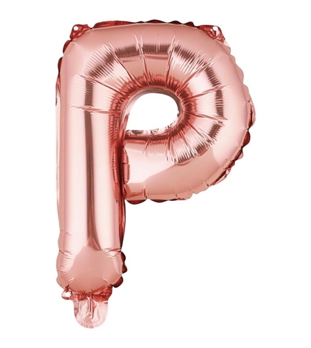 Balon Folie Metalizata Litera P, Flippy, 40 cm, Umflati cu Heliu sau Aer, Ambalaj Individual, Pai inclus, Rose Gold