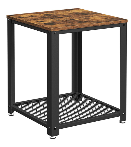 VASAGLE Masa de cafea laterala, tip noptiera, cu cadru metalic, 45x45x55cm, maro rustic si negru