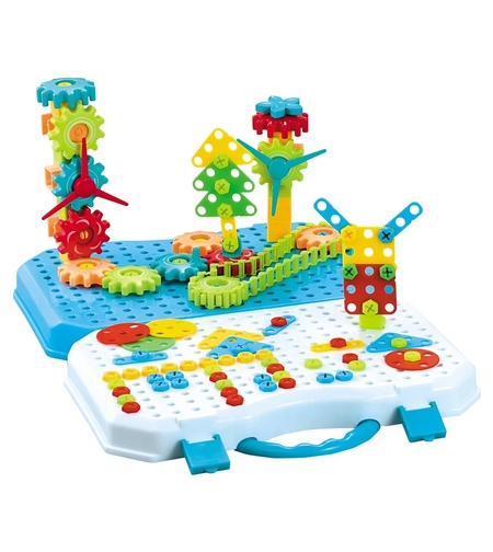 Set Constructie Bormasina Magica cu Servieta, Flippy, 310 Piese, Albastru, Piese Multicolore, Plastic, 31x46 cm