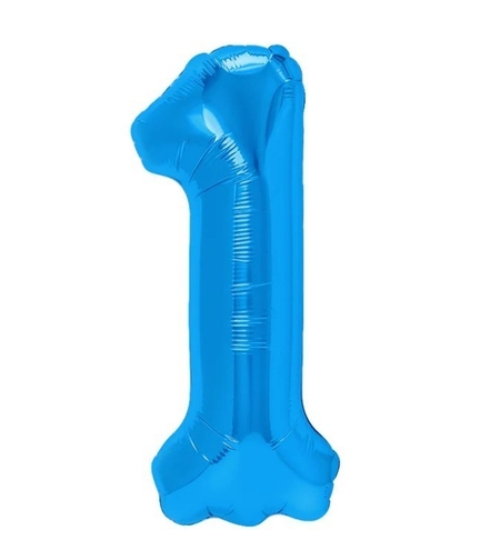 Balon din Folie Metalizata, Flippy, Figurina Cifra, Tema Aniversare 100 cm, Ambalaj Individual, Pai inclus, Umflare cu Aer sau Heliu, Albastru, Cifra 1