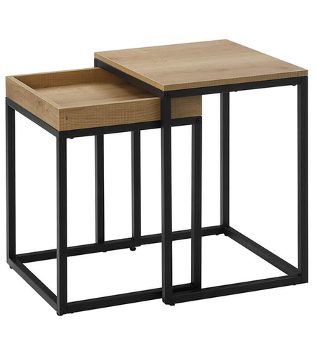 VASAGLE Set 2 masute de cafea suprapozabile, blat din PAL si cadru metalic, 55x40x45 cm, maro natur