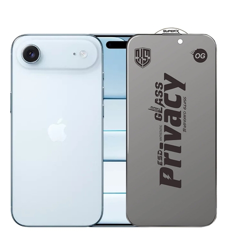 Folie de Sticla Privacy OG pentru Apple iPhone 17 Air, Vafy, Sticla Securizata ESD Antistatica, Super-X, cu Margini Negre, Rezistenta la Zgirieturi, 0.30 mm, Transparenta