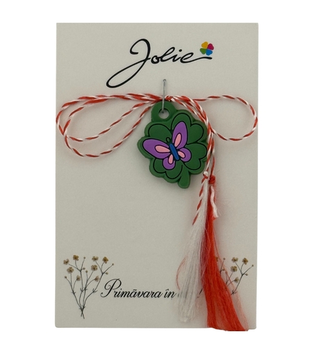Martisor pentru Copii, Jolie, Material Cauciuc, Ambalaj Carton cu Design, Multicolor, Model Fluture