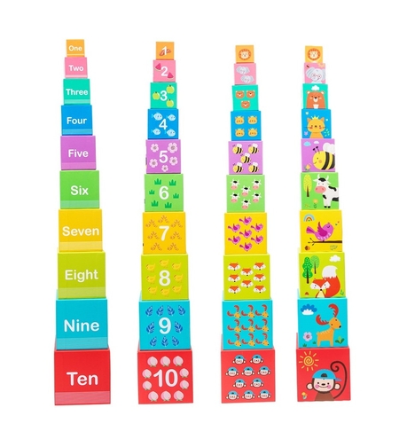 Jucarie de Construit, Flippy, Blocuri Stivuibile, +3 Ani, 10 Cutii, Invatare numere 1-10, 13.4 x 13.4 x 13.4 cm, Multicolor