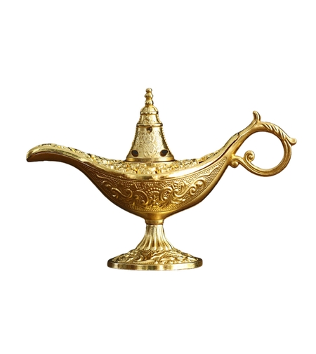 Arzator Tamaie, Flipppy, Model Lampa Aladin, Aliaj, Dimensiune Mica, cu Maner si Capac, Lampa Decorativa Vintage, 3.2 x 9 x 6 cm, Auriu