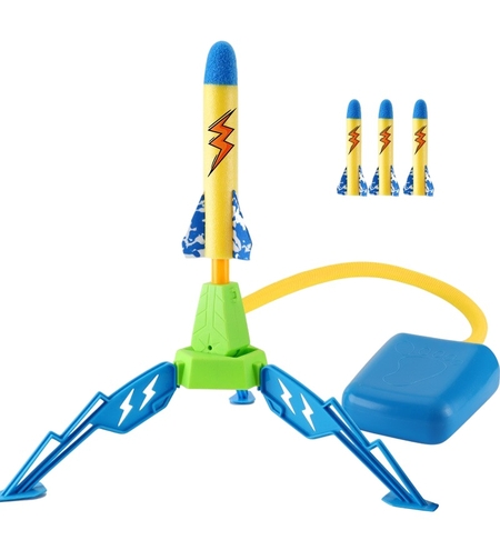 Jucarie pentru Copii, Flippy, Lansator de Rachete cu Piciorul, un Singur Lansator, 3 Rachete cu Lumini, 40.5 cm Inaltime, Multicolor