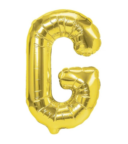Balon Folie Metalizata Litera G, Flippy, 40 cm, Umflati cu Heliu sau Aer, Ambalaj Individual, Pai inclus, Auriu