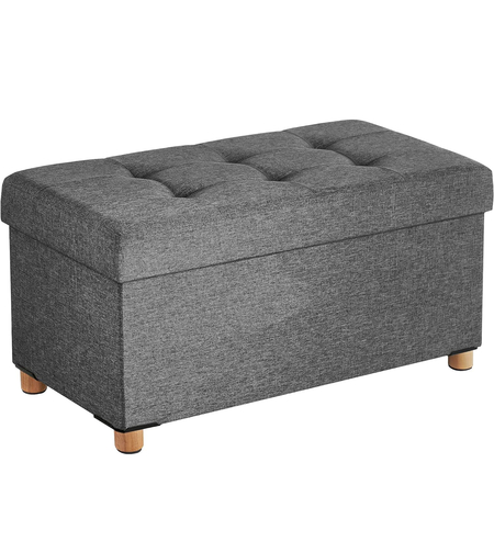 SONGMICS Taburet pliabil cu sezut moale, spatiu de depozitare, maxim 300kg, 76x38x40cm, gri inchis