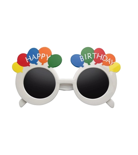 Ochelari Rotunzi Happy Birthday, Flippy, Tematica Aniversare, Protectie Soare, din Plastic, 18.5x11.5 cm, Alb