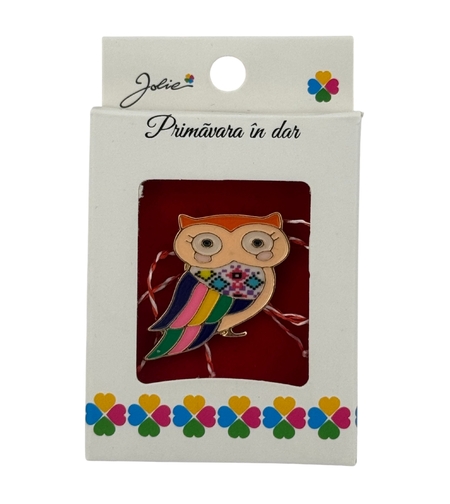 Martisor Brosa Mica in Cutie, Jolie, Dimensiune Brosa 2.5-3cm, Material Metal, Model Bufnita Colorata