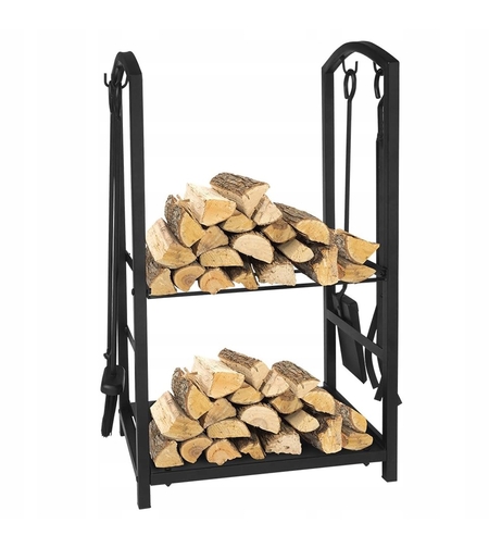 Suport metalic pentru lemne de foc cu 4 accesorii, 74x40x30 cm, negru