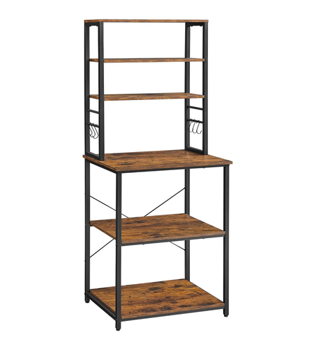 VASAGLE Raft de bucatarie, spatiu cuptor cu microunde, 6 rafturi, 40x60x167cm, maro rustic si negru
