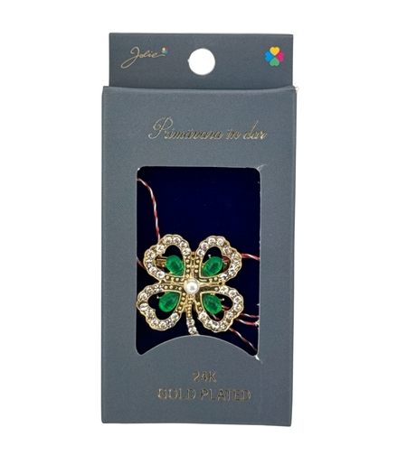 Martisor Brosa Placata cu Aur 24K, Jolie, Dimensiune Brosa 2-3 cm, Model Trifoi cu Pietre Verzi