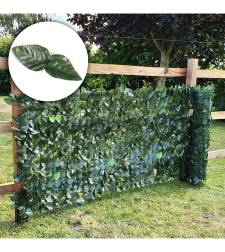 Gard artificial decorativ 50x500 cm, frunze ornamentale, protectie UV si intemperii, plastic PVC, verde inchis