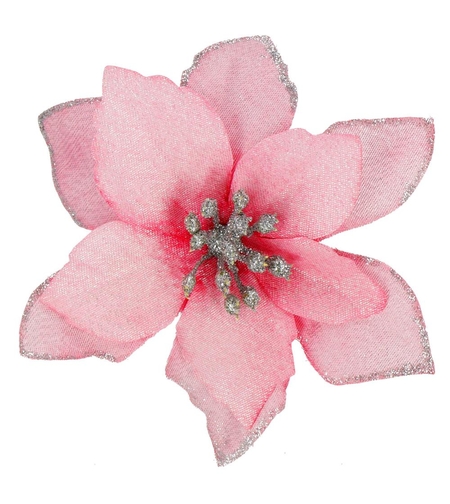 Set 10 ornamente pentru bradul de Craciun, stea Poinsettia, 13cm, roz