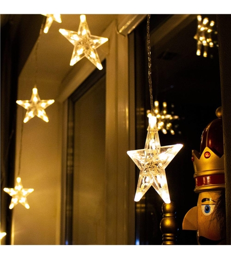 (DL) Ghirlanda luminoasa tip perdea cu stelute 72 LED-uri, 2m, pentru interior/exterior, iluminare alb