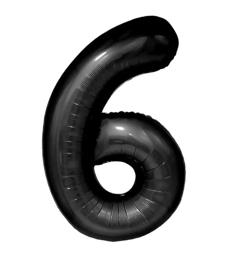 Balon din Folie Metalizata Flippy, Figurina Cifra, Tema Aniversare 40 cm, Ambalaj Individual, Pai inclus, Umflare cu Aer sau Heliu, Negru, Cifra 6