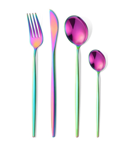 Tacamuri Portugheze, Flippy, Set din 24 de Piese din Otel Inoxidabil, 6 Cutie, 6 Furculite, 6 Linguri de Masa, 6 Linguri pentru Ceai, Fade Multicolor