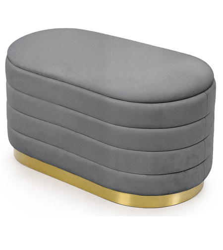 Bancheta tip puf cu depozitare, tapiterie velur, 80x42x42 cm, gri