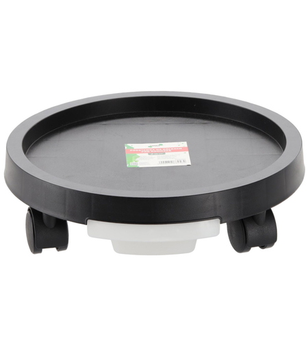 Suport ghiveci rotund cu roti si tava colectare apa, plastic rezistent, 28 cm, negru