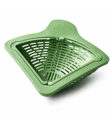 Cos Scurgere Chiuveta, Vafy, Strecuratoare Triunghiulara pentru Bucatarie, Suport Depozitare, Cos Perforat, Clatire cu Jet de Apa, 23 x 9.5x 6 cm, Verde