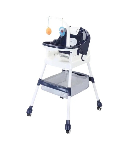 Scaun de Masa pentru Copii, Flippy, Multifunctional, Pliabil, cu Roti, Cos de Depozitare, din Plastic, Centura de Siguranta, Suport de Agatat Jucarii, 110 x 60 x 70 cm, Albastru